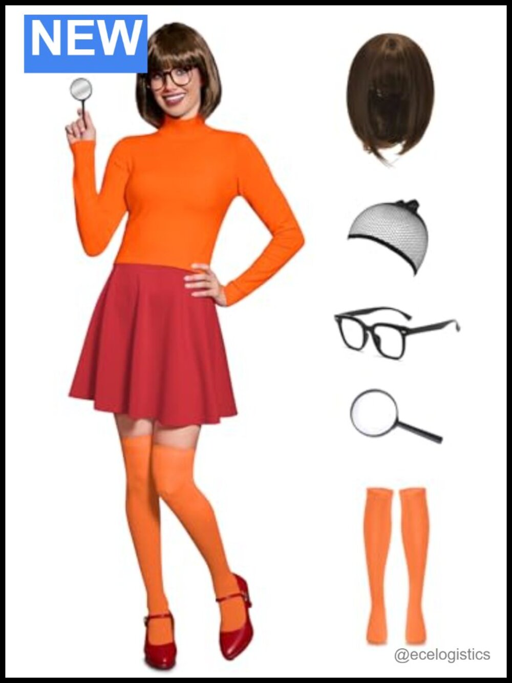 Women's Halloween 7 Pc Sweater Costume Set Crop Top Skirt Cosplay Outfit